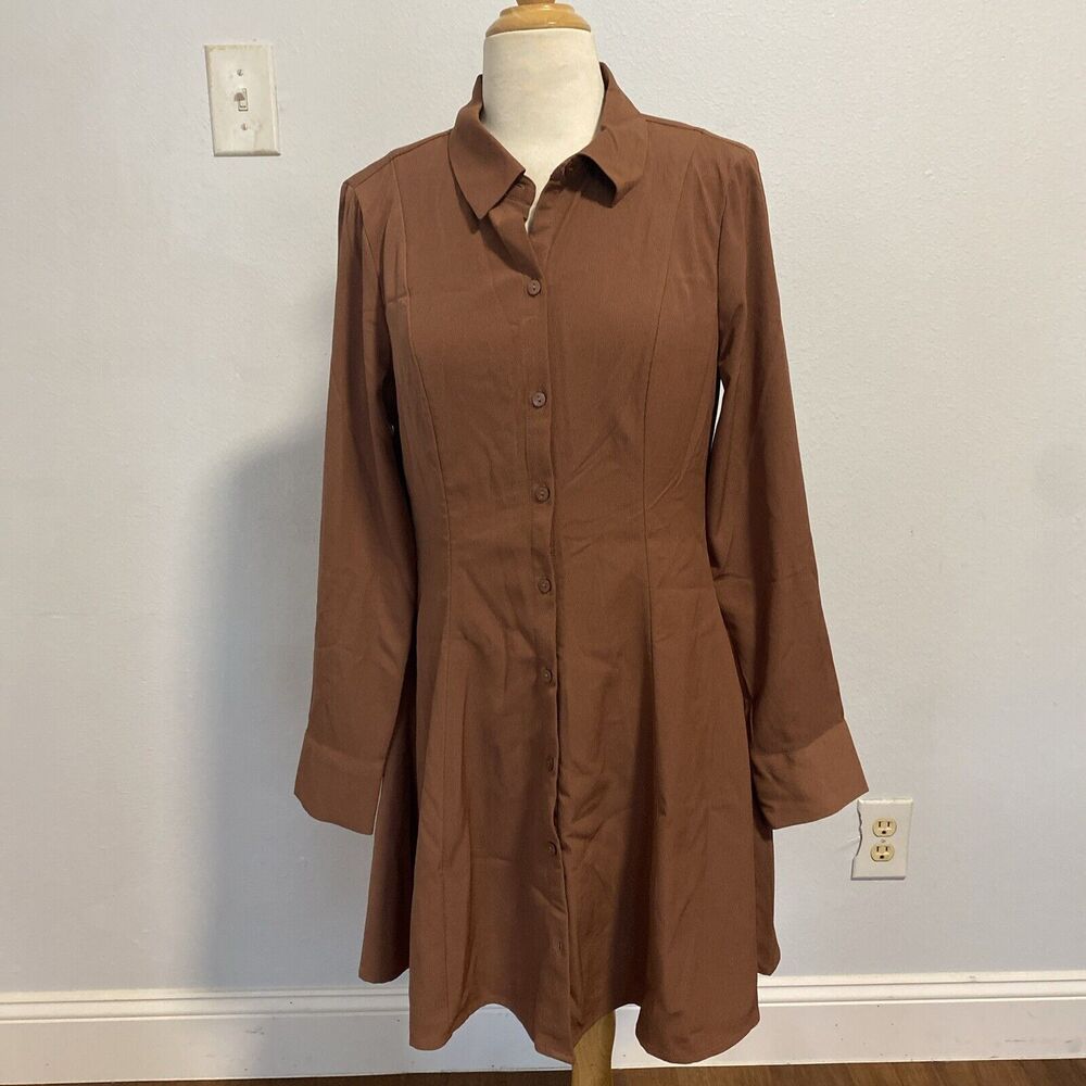 Abercrombie Fitch Poplin Trapeze Shirt Long-Sleeve Fit & Flare Mini Dress M